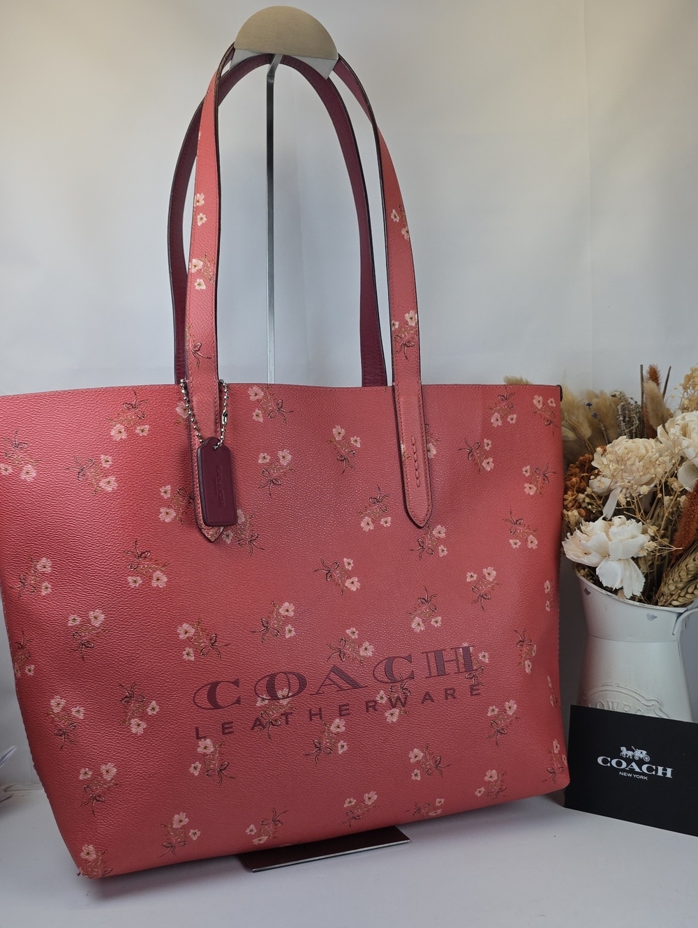 Coach Highline Pink Sleeping Rose Floral Leather Tote Shoulder Laptop Work Bag